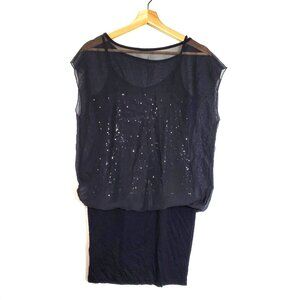 Anthropologie Ali & Jay Sequin Blouson Dress Sheer Overlay Black Size XS NWT